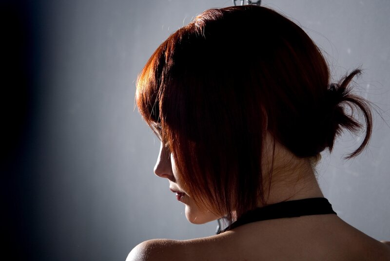Woman with Red Hair — Brown, Dramatic, Photograph, Back