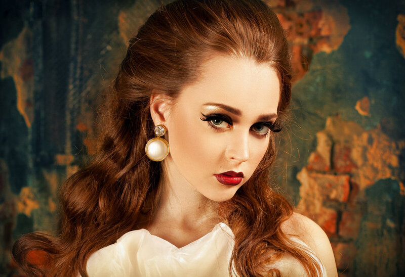 Woman with Red Hair — Brown, Dramatic, Photograph, Earrings