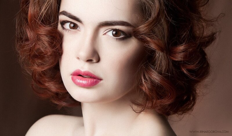 Woman with Red Hair — Brown, Dramatic, Photograph, Lipstick
