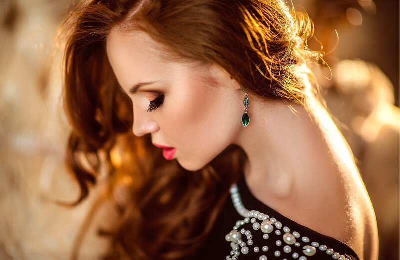Woman with Red Hair — Brown, Dramatic, Sunset, Photograph, Earring