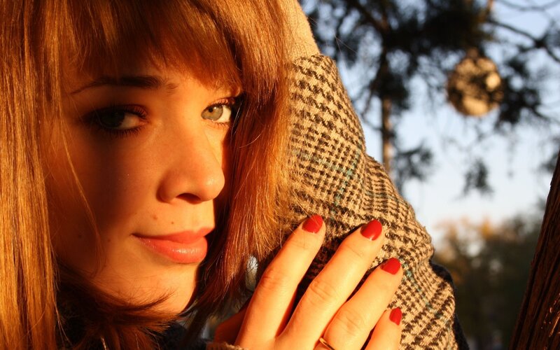 Woman with Red Hair — Brown, Dramatic, Sunset, Photograph, Hand