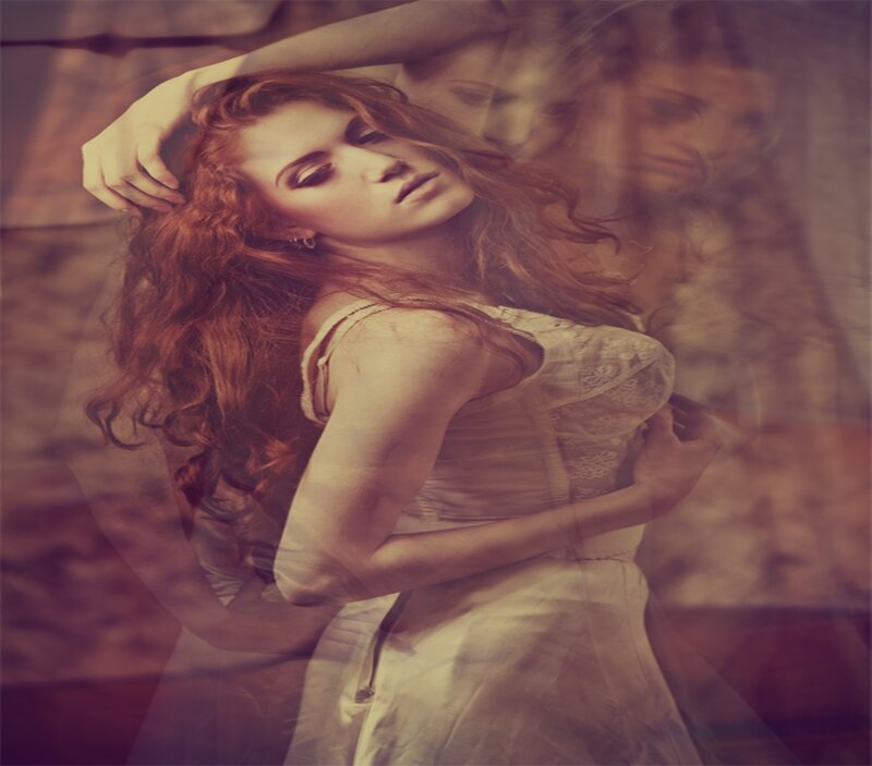 Woman with Red Hair — Brown, Dreamy, Photograph