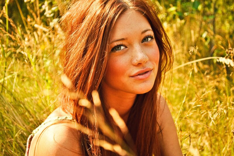 Woman with Red Hair — Brown, Serene, Afternoon, Photograph, Grass, Sunlight