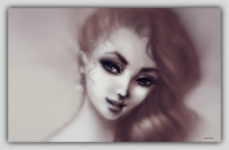 Woman with Red Hair — Brown, Serene, Digital Art, Earring