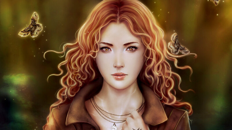 Woman with Red Hair — Brown, Serene, Digital Art