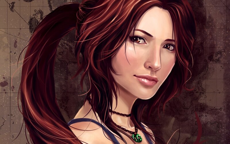 Woman with Red Hair — Brown, Serious, Digital Art