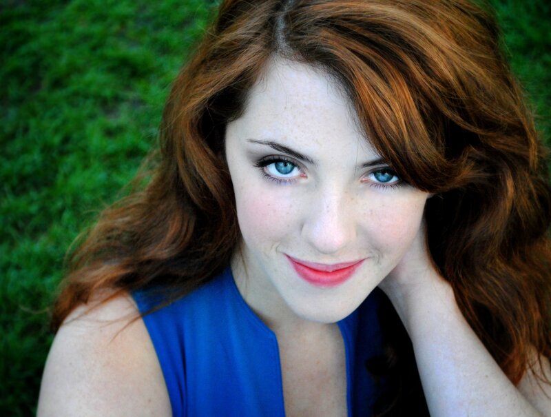 Woman with Red Hair — Calm, Afternoon, Photograph, Grass, Blue Top