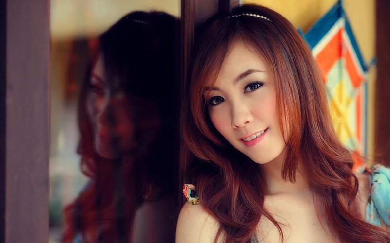 Woman with Red Hair — Calm, Afternoon, Photograph, Reflection