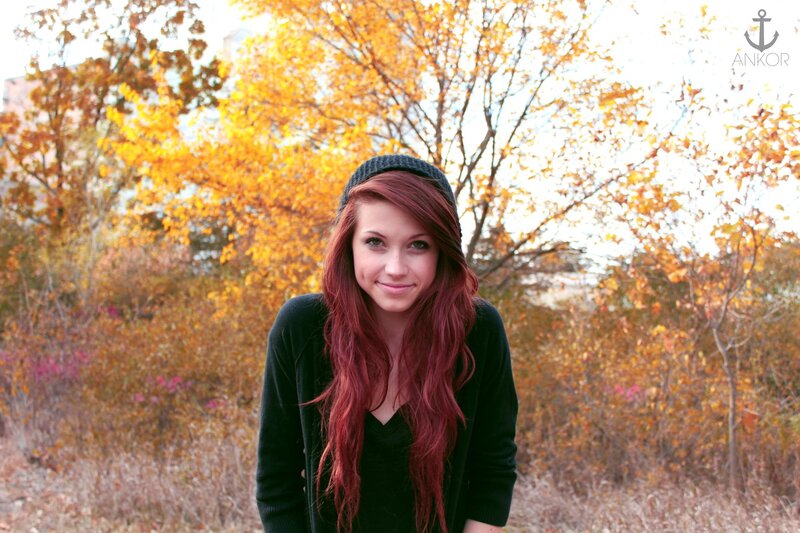 Woman with Red Hair — Calm, Autumn, Photograph, Trees, Autumn Leaves