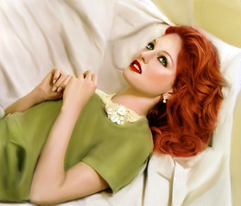 Woman with Red Hair — Calm, Digital Art, Bed