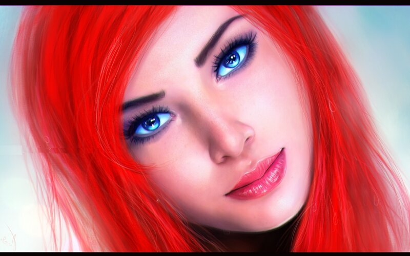 Woman with Red Hair — Calm, Digital Art, Blue Eyes