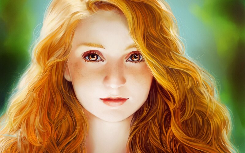 Woman with Red Hair — Calm, Digital Art, Eyes, Face