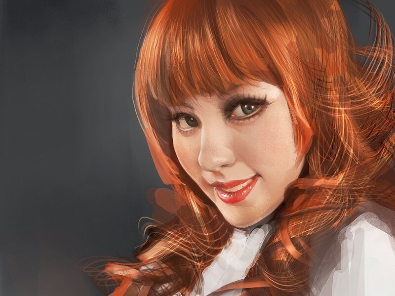 Woman with Red Hair — Calm, Digital Art, Eyes, Smile