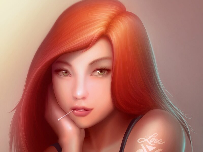 Woman with Red Hair — Calm, Digital Art, Lollipop