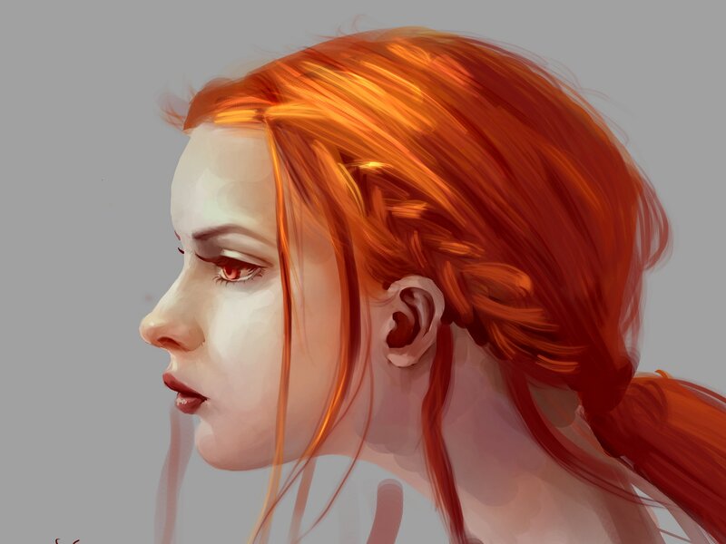 Woman with Red Hair — Calm, Digital Art, Profile