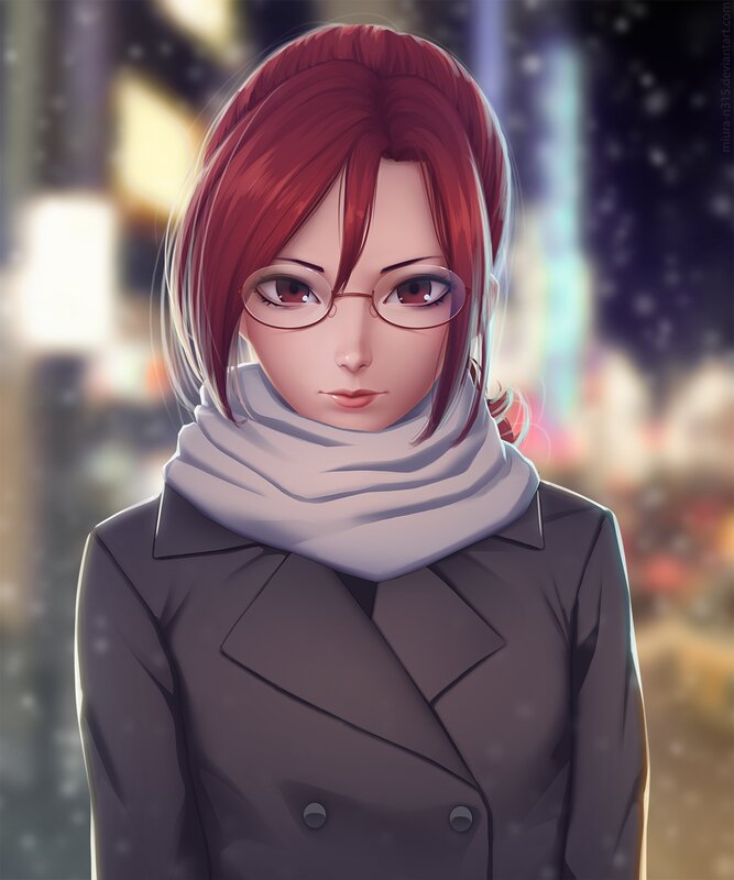 Woman with Red Hair — Calm, Night, Digital Art
