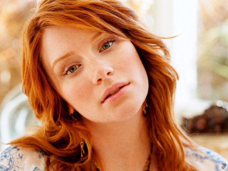 Woman with Red Hair — Calm, Photograph, Blue Patterned Shirt