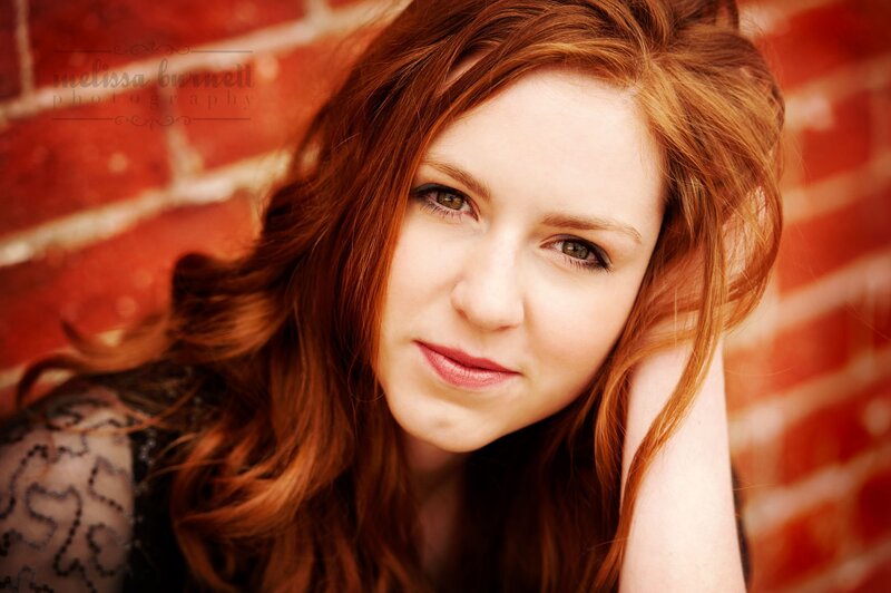 Woman with Red Hair — Calm, Photograph, Brick Wall