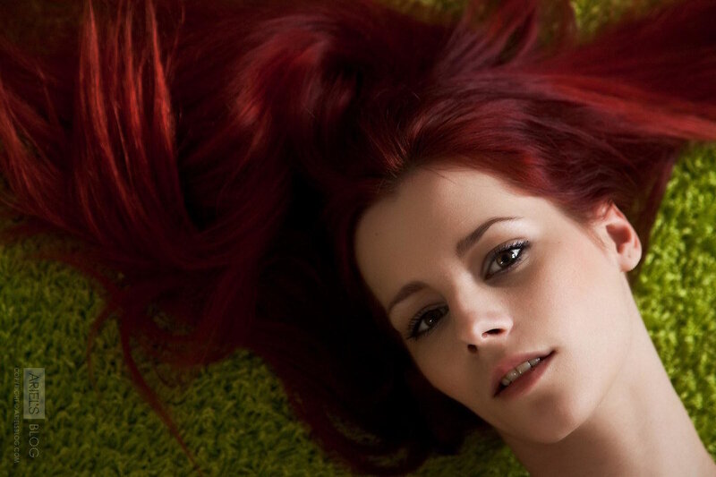 Woman with Red Hair — Calm, Photograph, Green Carpet