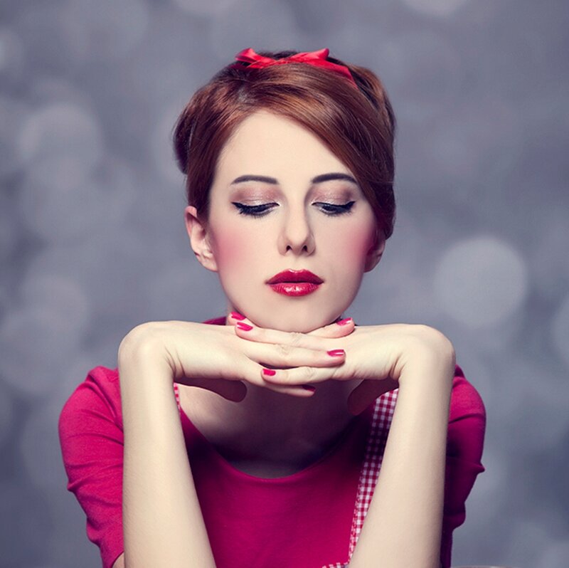 Woman with Red Hair — Calm, Photograph, Red Bow