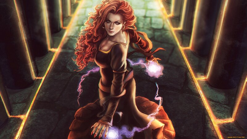 Woman with Red Hair Casting Spell — Dramatic