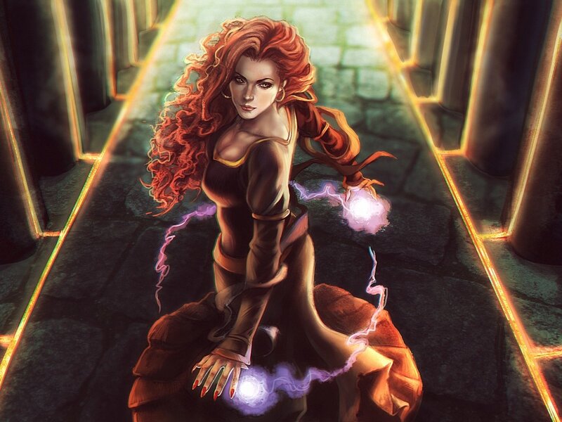 Woman with Red Hair Casting Spell