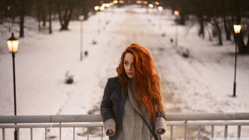 Woman with Red Hair — Cold, Winter, Photograph, Snow