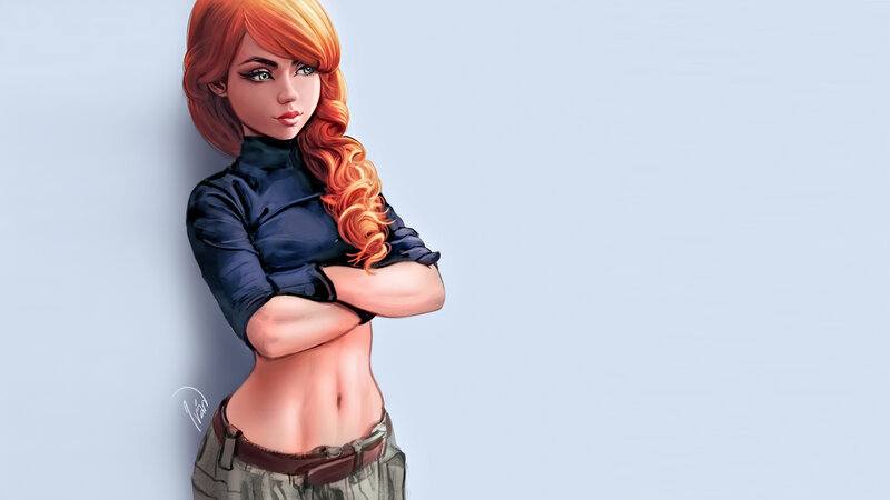 Woman with Red Hair — Confident, Digital Art, Arms Crossed