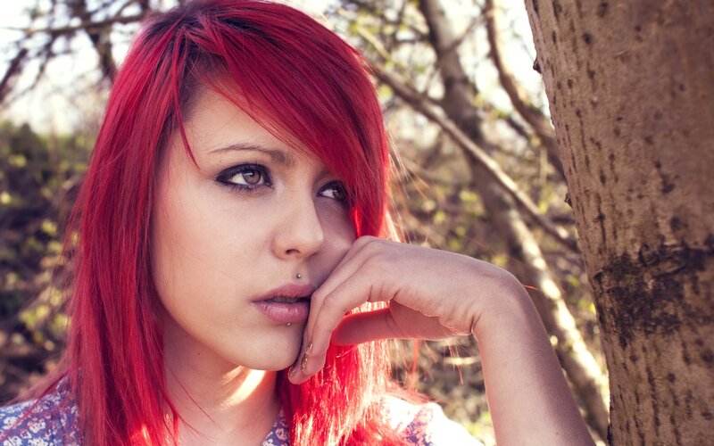 Woman with Red Hair — Contemplative, Afternoon, Photograph, Tree