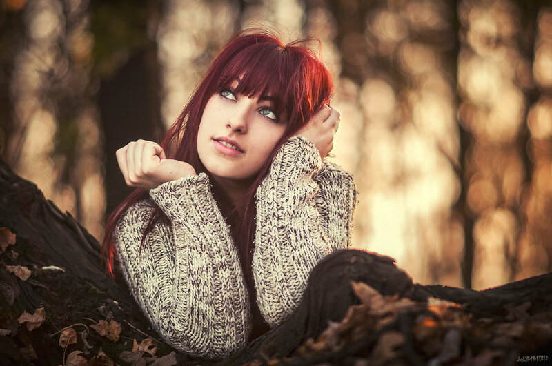 Woman with Red Hair — Contemplative, Autumn, Photograph