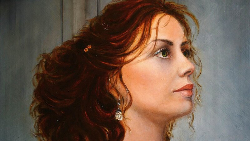 Woman with Red Hair — Contemplative, Painting, Earring