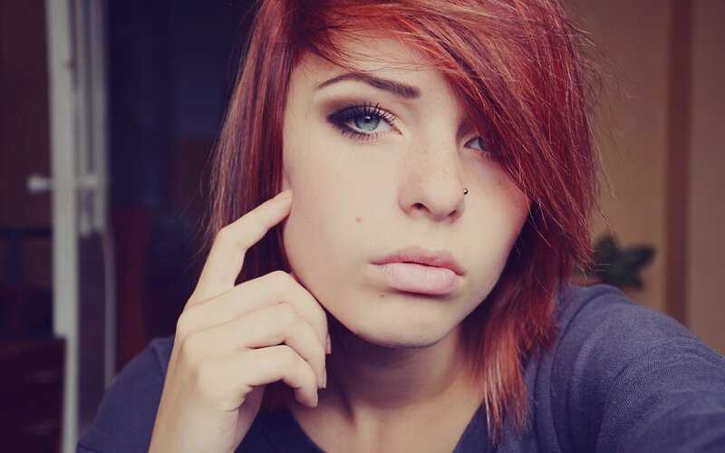 Woman with Red Hair — Contemplative, Photograph, Makeup