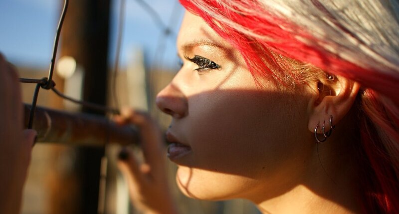 Woman with Red Hair — Contemplative, Sunset, Photograph