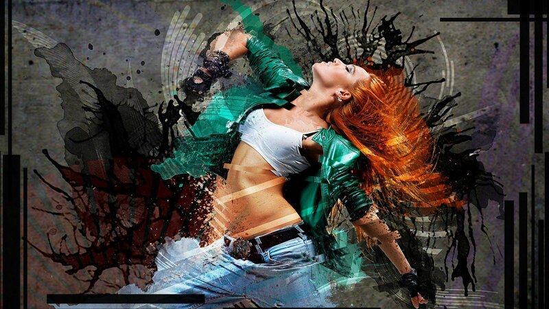 Woman with Red Hair Dancing — Green, Dynamic