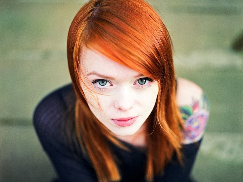 Woman with Red Hair — Direct, Photograph, Tattoo