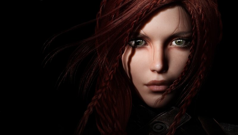 Woman with Red Hair — Dramatic, 3d Render, Braids