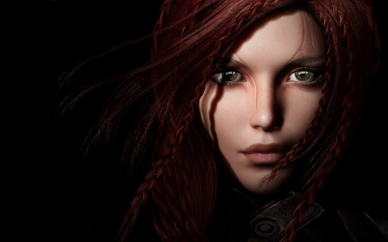 Woman with Red Hair — Dramatic, 3d Render, Green Eyes