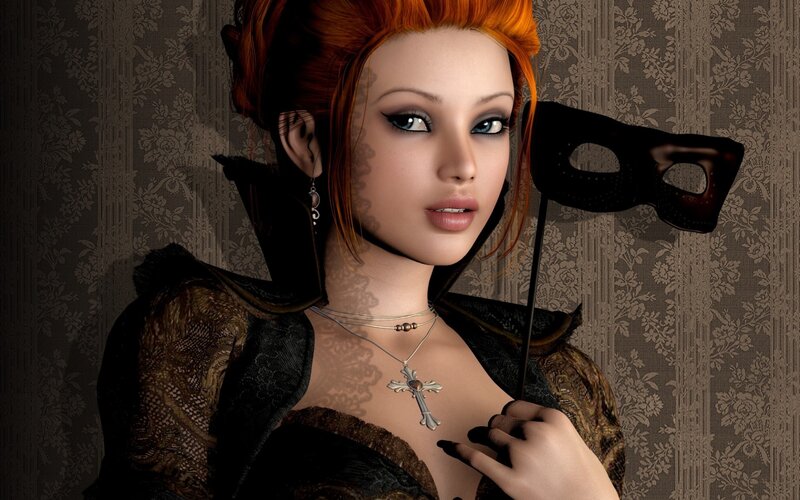 Woman with Red Hair — Dramatic, 3d Render, Mask