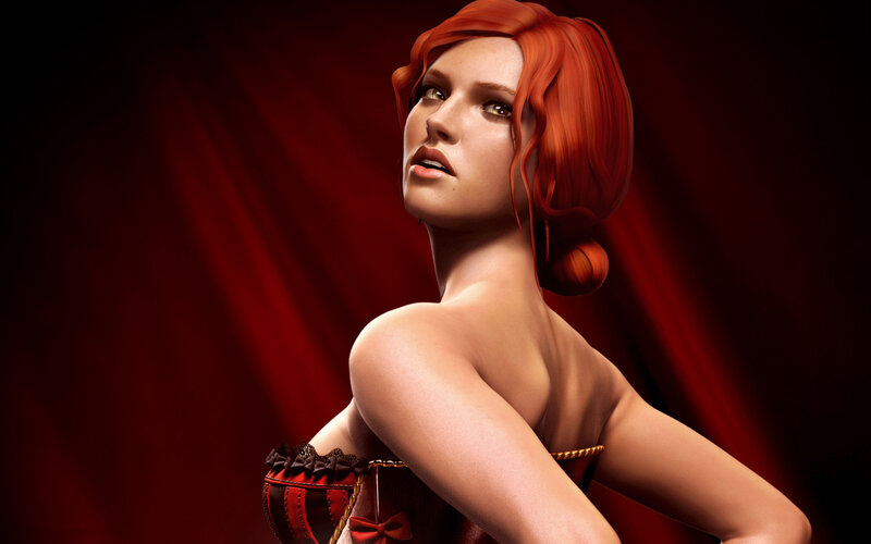 Woman with Red Hair — Dramatic, 3d Render, Red Dress