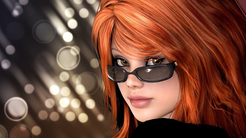 Woman with Red Hair — Dramatic, 3d Render, Sunglasses