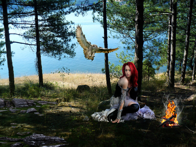 Woman with Red Hair — Dramatic, Afternoon, Digital Art, Owl