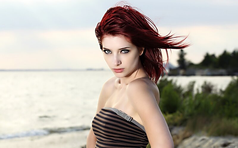 Woman with Red Hair — Dramatic, Afternoon, Photograph, Beach