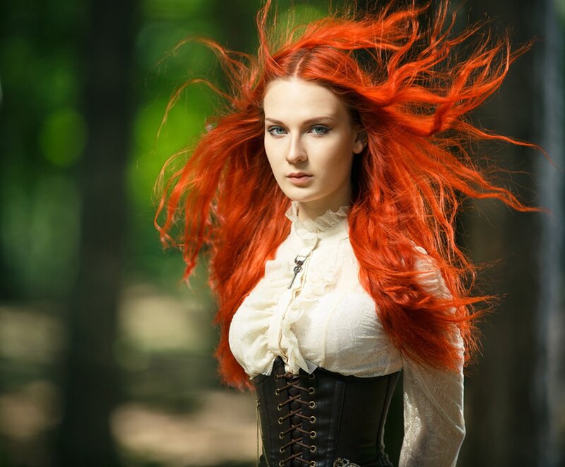 Woman with Red Hair — Dramatic, Afternoon, Photograph, Corset, Forest