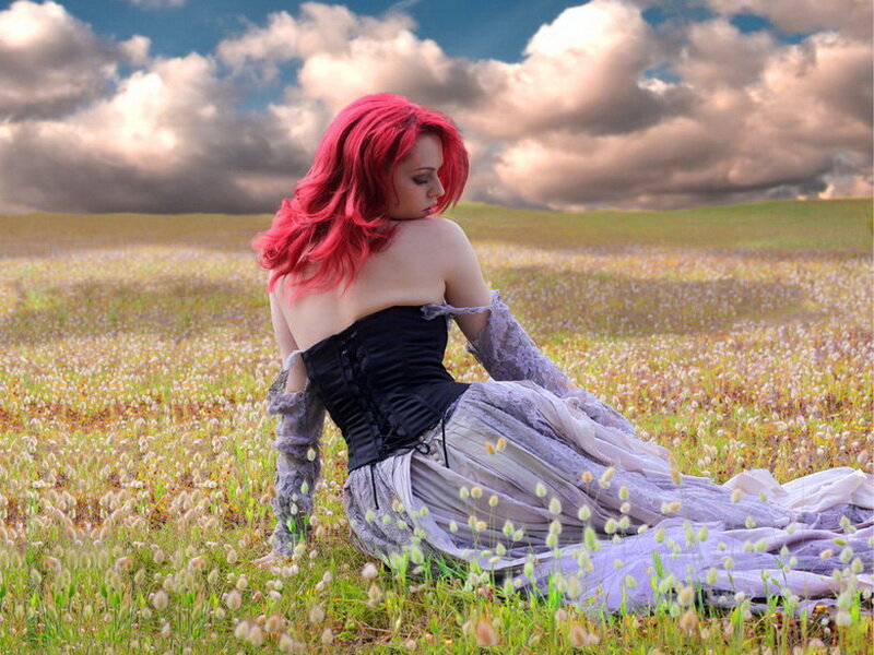 Woman with Red Hair — Dramatic, Afternoon, Photograph, Field