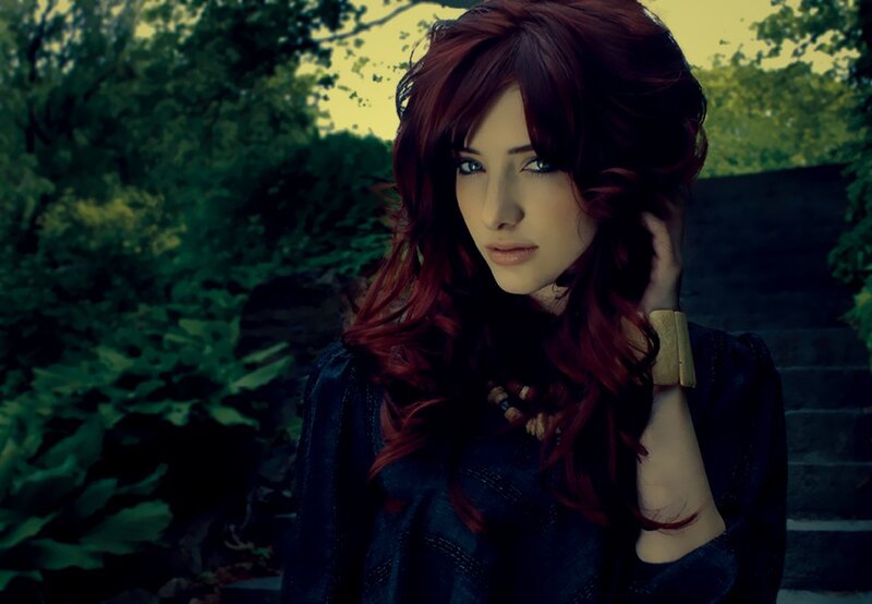 Woman with Red Hair — Dramatic, Afternoon, Photograph, Trees