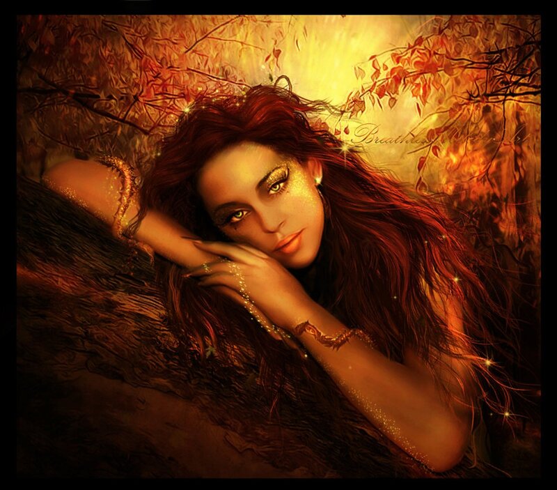 Woman with Red Hair — Dramatic, Autumn, Digital Art, Glitter
