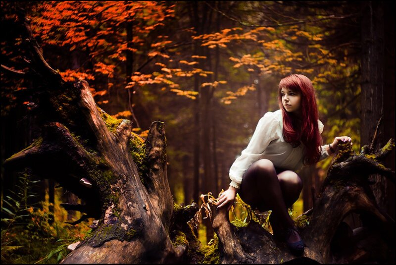 Woman with Red Hair — Dramatic, Autumn, Photograph, Forest