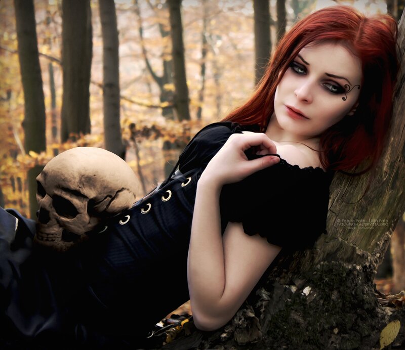 Woman with Red Hair — Dramatic, Autumn, Photograph, Skull