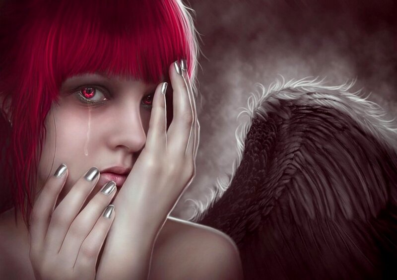 Woman with Red Hair — Dramatic, Digital Art, Angel Wings
