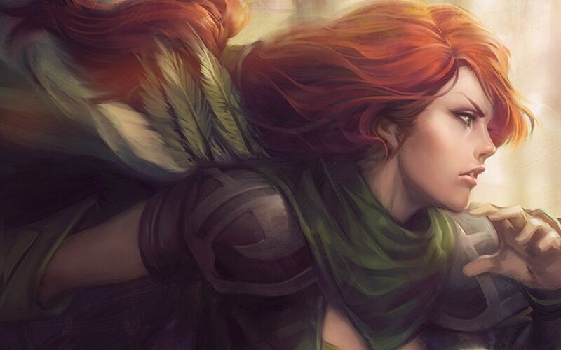 Woman with Red Hair — Dramatic, Digital Art, Armor, Feather